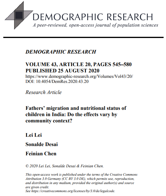 Fathers’ migration and nutritional status of children in India: Do the effects vary by community context?