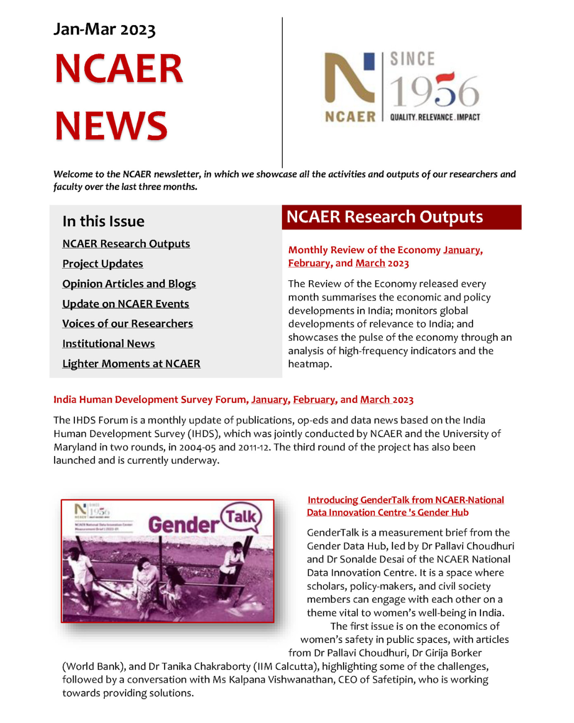 NCAER News Jan-March 2023
