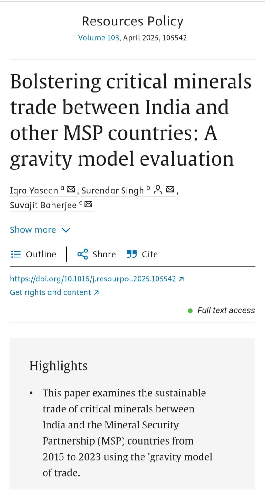 Bolstering critical minerals trade between India and other MSP countries: A gravity model evaluation