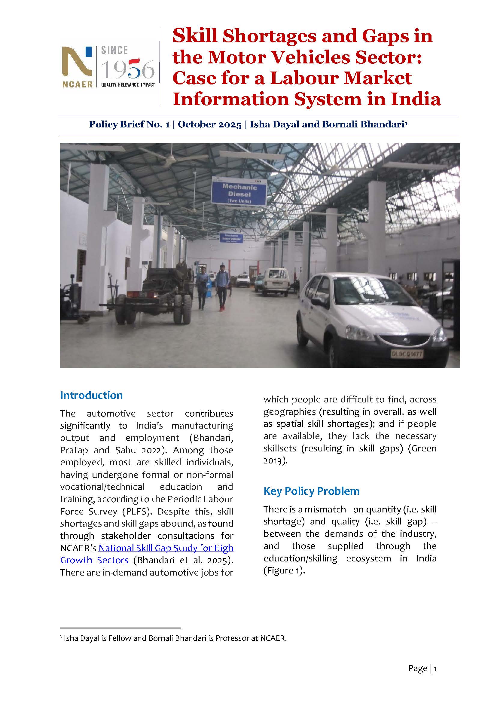 Skill Shortages and Gaps in the Motor Vehicles Sector: Case for a Labour Market Information System in India