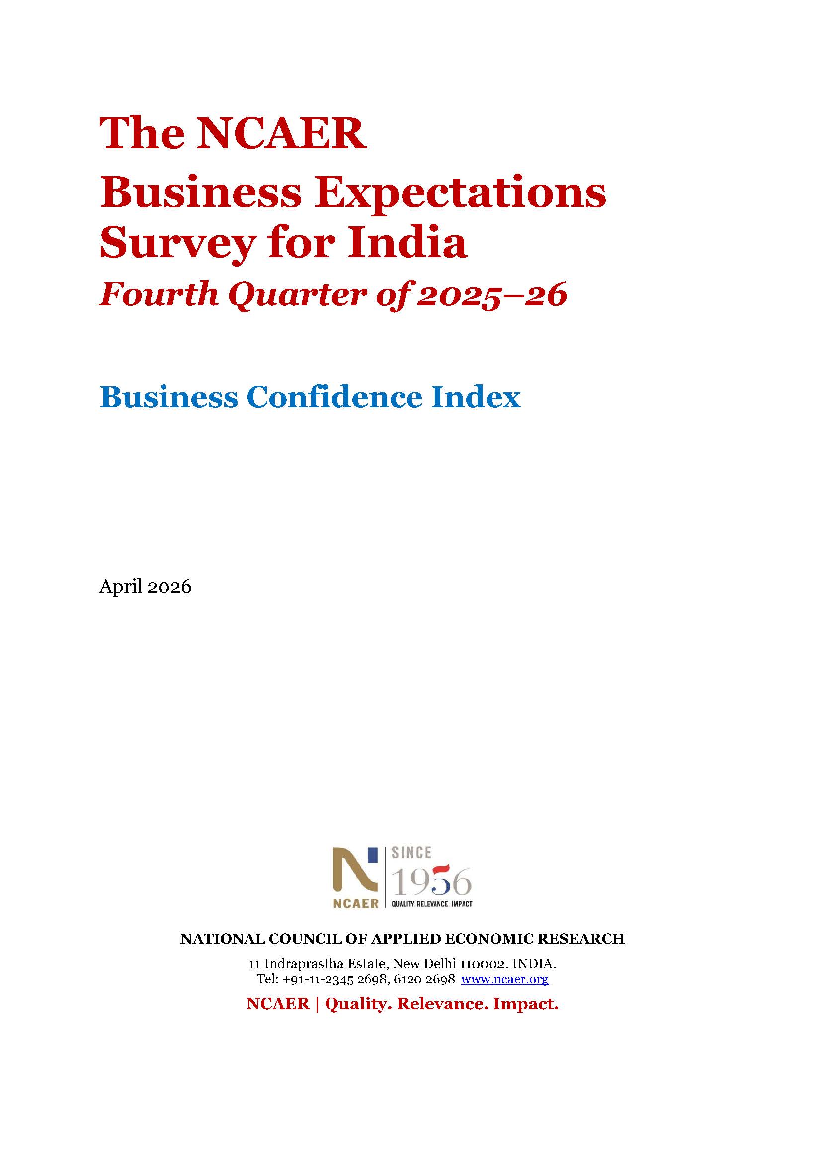 The NCAER Business Expectations Survey for India Fourth Quarter 2025–26