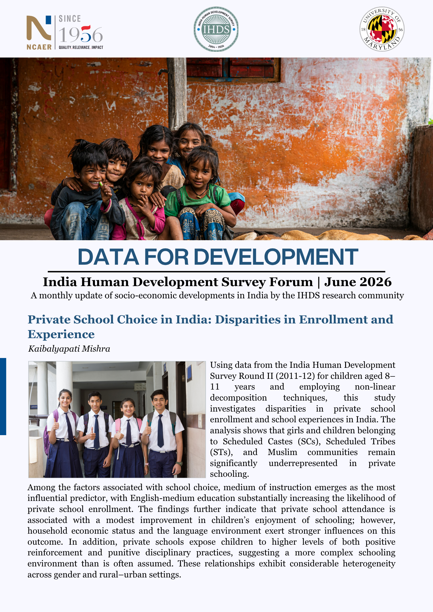 India Human Development Survey: June 2026
