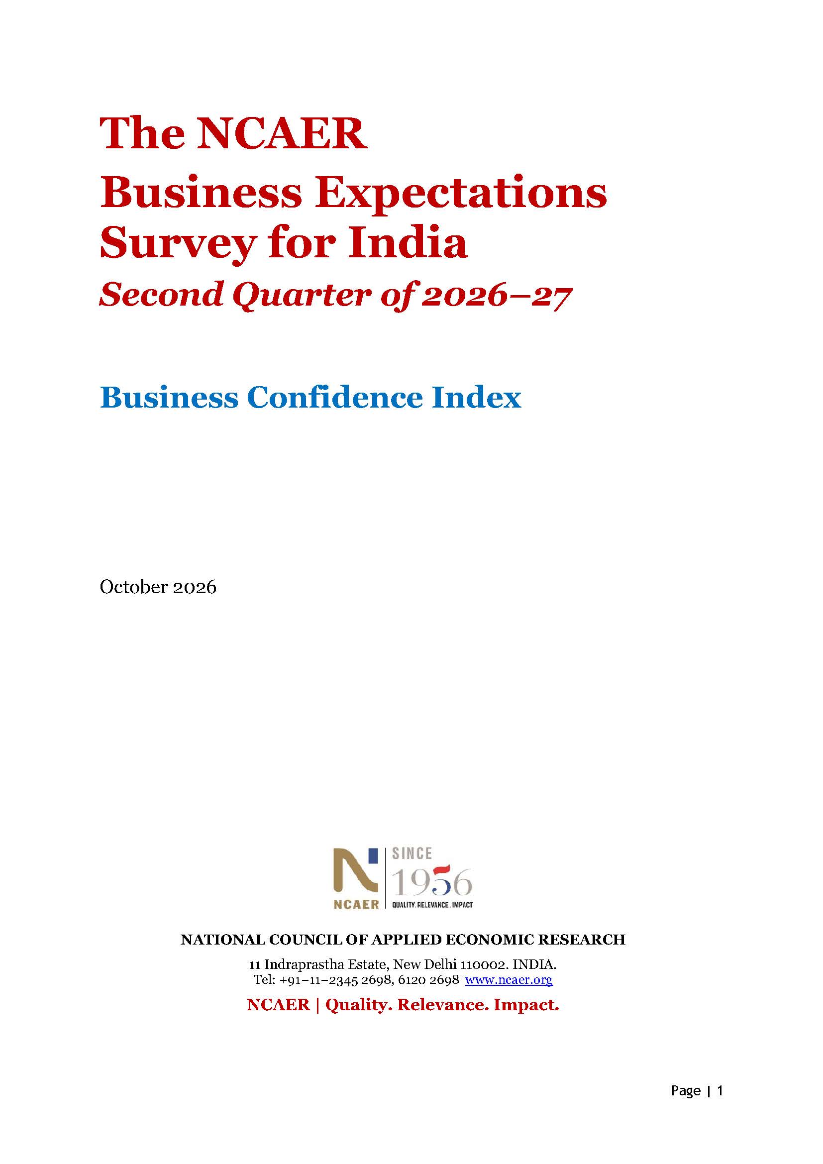 The NCAER Business Expectations Survey for India Second Quarter 2026–27