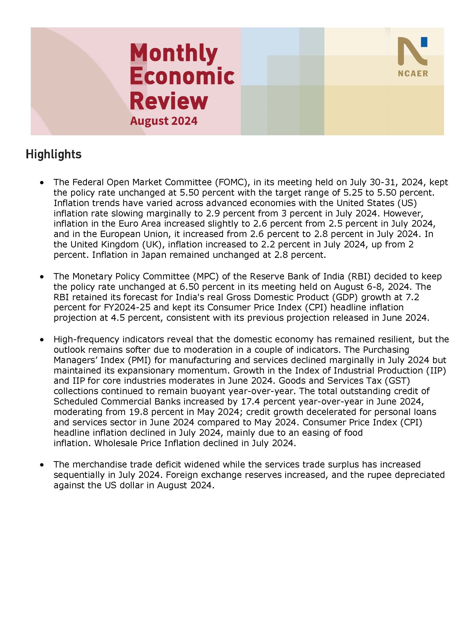 Monthly Economic Review – August 2024